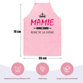 GEBETTER French BBQ Apron with Saying for Women Funny Cooking Apron Kitchen Apron Gift for Mum Grandma for Christmas Mother's Day or Birthday, Mamie Reine de la Cuisine