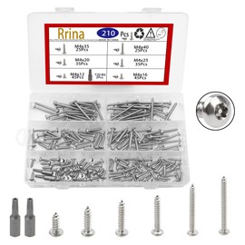 Rrina - Juego de 210 tornillos de seguridad Torx con cabeza de botón de acero inoxidable 304, antirrobo, resistentes a manipulaciones, M4 x 12/16/20/25/35/40 con broca T20