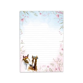 Writing Paper Set Letter Pad with Envelope for Girls Children Horses Children's Motif Letter Paper Pad Lined (A5 Pad with 25 Sheets + 15 Envelopes)