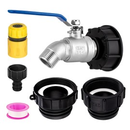 275-330 Gallon IBC Tote Hose Adapter - 3-Size IBC Tote Adapter Kit 2.44" Fine, 2" Fine, 2" Coarse Thread with 3/4" Male NPT Inlet × 3/4" Male GHT Outlet Stainless Steel Garden Hose Faucet