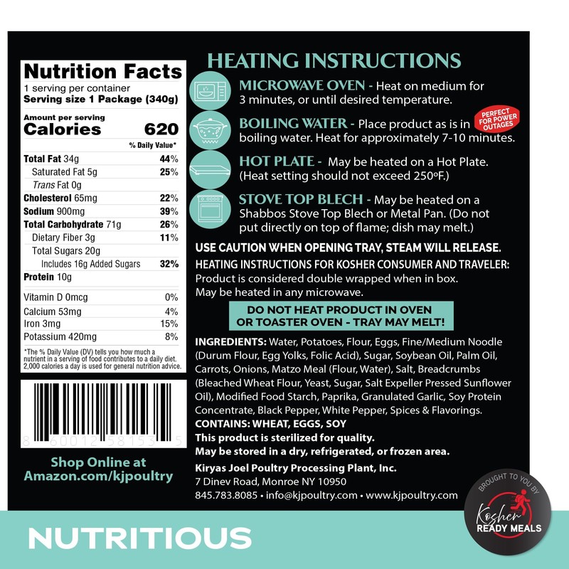 KJ Poultry Kosher Parve Ready Meals - Kugel Medley MRE