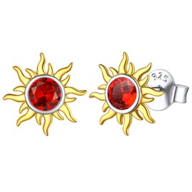 ChicSilver Red Ruby Earrings for Women Sun Earrings Hypoallergenic July Birthstone Stud Earrings for Women