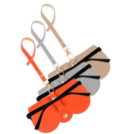 Sunglasses Case, 3Pcs Soft Leather Sunglasses Bag, Portable Glasses Organizer Pouch, Pu Leather Eyeglass Case with Lanyard Sunglasses for Women Men (Gray + Orange + Khaki)