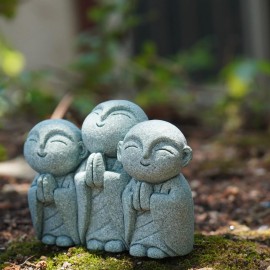 Owmell 3 Japanese Jizo Statue Stone Japanese Buddha Jizo Monk Statue Figurine Memorial