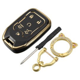 X AUTOHAUX Smart Key Fob Cover Case for GMC Acadia Terrain 2017-2021 for GMC Sierra 2019-2021 Remote Key Protect Shell with Keychain 6 Botton Black