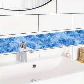 HOMETITUTE Wallpaper Border 4x196 Inch Peel and Stick Wall Border Wallpaper Border Self Adhesive Blue Crystal Texture Wall Trim for Bathroom Kitchen Backsplash Mirror Frame Sink Closet Entryway Decor