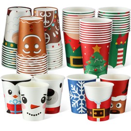 Layhit 120 Pcs Christmas Paper Cups 9 OZ Disposable Christmas Coffee Cups Santa Elf Snowman Elk Cold Hot Drink Cups for Daily Use Xmas Holiday Drinking Cocoa Tea Beverages Party, 12 Styles