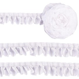 GORGECRAFT 10m×4cm Satin Pleated Ruffle Ribbon Fabric Lace Edge Trims Polyester Lace Trim Ribbon Gather Edge Fringe Decoration for Clothes Decor DIY Sewing Craft (White)
