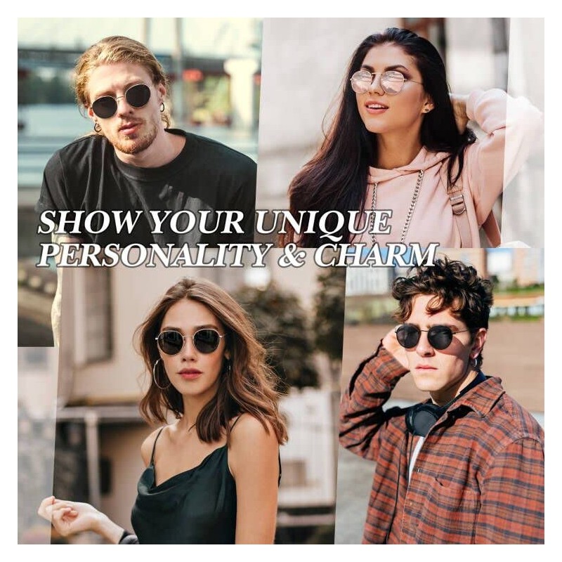 GQUEEN MFF7 Retro Round Mirrored Polarised Sunglasses for Men and