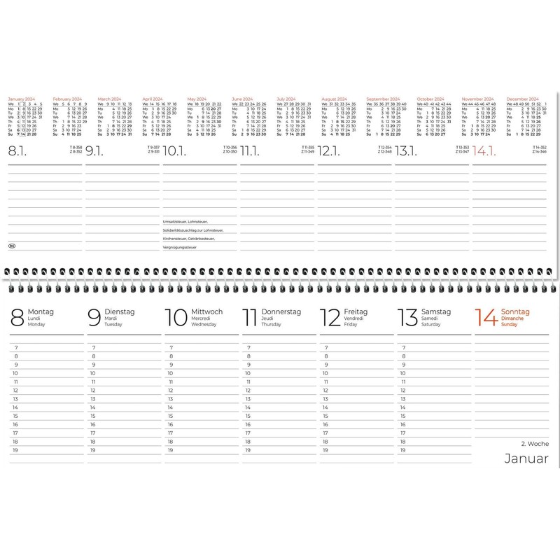 Table Landscape Calendar 2024 29.6 x 9.9 1W/2S Blue