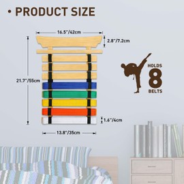 Winartton 8 Belts Karate Belt Display Rack with Stickers, Martial Arts Belt Display Holder, Taekwondo Belt Jiu Jitsu Belt BJJ Belt Karate Belt Display Hanging Holder for Adults