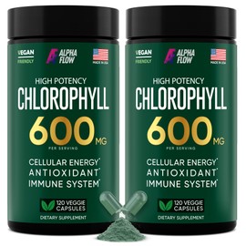 Alpha Flow [2 Pack] Chlorophyll Capsules 600mg - Chlorophyll Supplement for Energy & Skin - Internal Deodorant for Women & Men - Alternative to Liquid Drops - 240 Vegan Pills