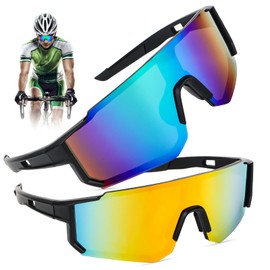 Byffoer Pack of 2 Polarised Cycling Glasses, Sports Sunglasses, Quick Glasses, Rave Cycling Glasses, Windproof, for Men and Women, UV400 Protection for Outdoor Activities