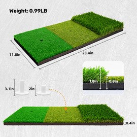 Foldable Golf Hitting Mat Dual-Turf Golf Practice Mat Portable Design Fairway and Rough Grass Surfaces Ideal for Backyard Office and Travel Swing & Chipping Practice (Tri-Turf Mat)