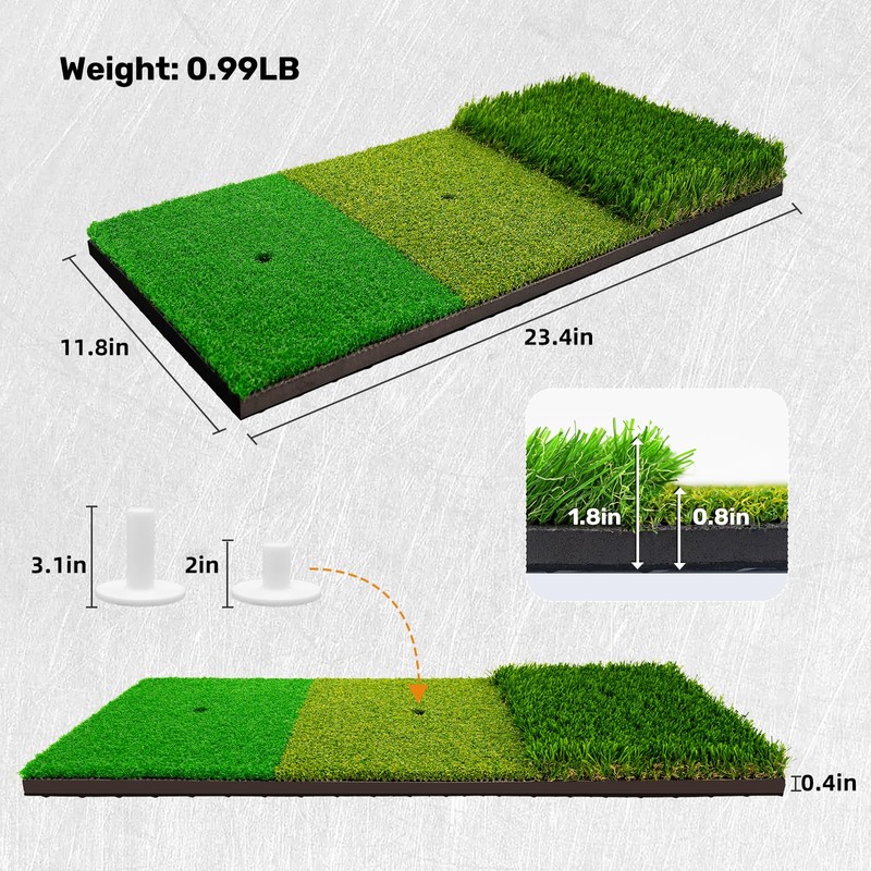 Foldable Golf Hitting Mat Dual-Turf Golf Practice Mat Portable Design