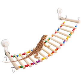 FlidRunest Bearded Dragon Window Ladder with 2 Sturdy Suction Cups, 21.6''x7.1'' Large Lizard Wood Climbing Perch Bridge, Reptile Hammock Perch Tank Accessories for Lizard, Leopard Gecko, Chameleon