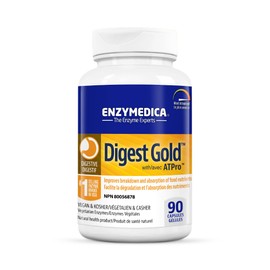Enzymedica Digest Gold + ATPro, Fórmula de enzimas de máxima potencia, previene la hinchazón y los gases, 14 enzimas clave que incluyen amilasa, prote