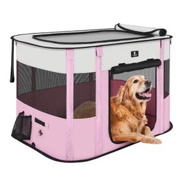 X-ZONE PET Dog Playpen, Puppy Cat Play Pen Portable Foldable Indoor/Outdoor Tent Crate Cage, Portable Pet Crate Large Size Pink 45"