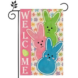 Welcome Easter Rabbits Eggs Gnome 12x18 inch Double-side Burlap Garden Flag Home Outdoor Yard Holiday Spring Decoration Flag