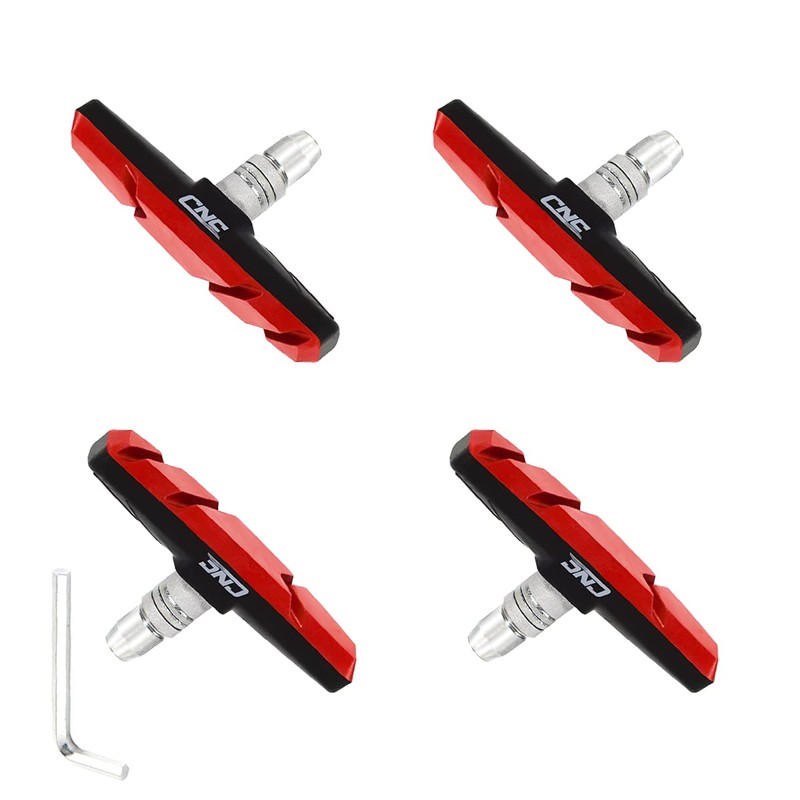 CNC Bike V Brake pads，2 Pairs Bicycle Brake pads，Black Red
