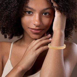 Novastar 14K Real Gold Plated Flat Ribbed Bangle Bracelets for Women | Gold Cuff Bangles for Girls