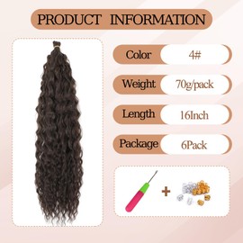 TAOYEMY Deep Wave Crochet Curly Braiding Hair 16 Inch 6 Packs Ocean Wave Crochet Hair Extensions Synthetic Curly Crochet Hair For Women (4#, 16 inch-6 PC)