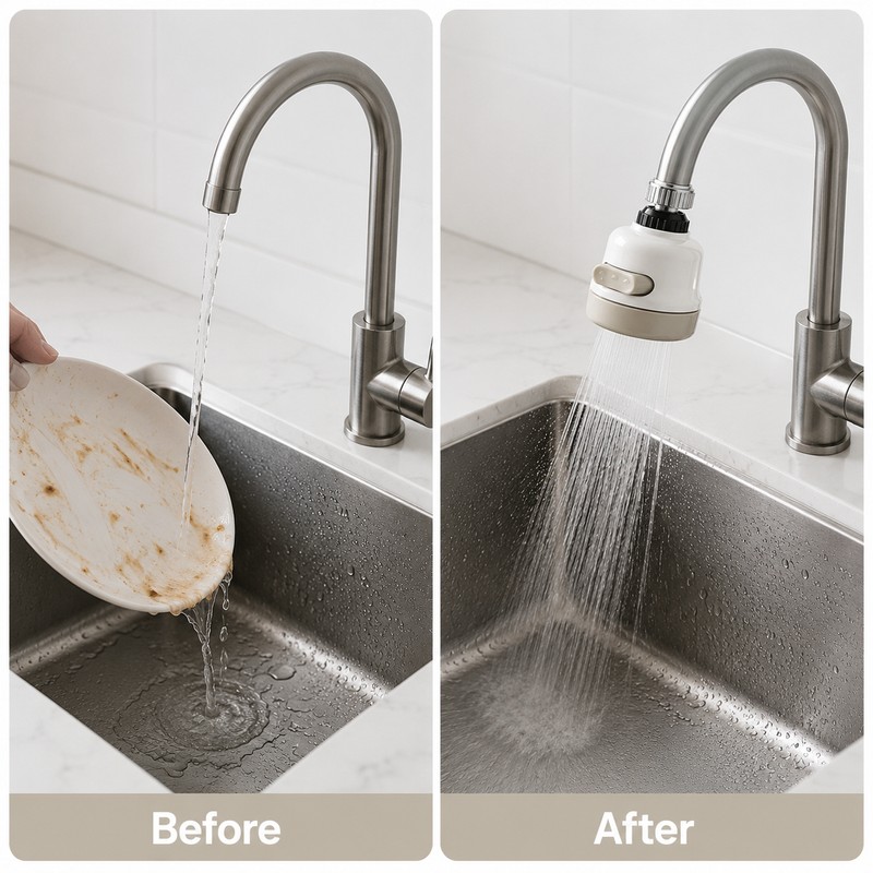 Adjustable Kitchen Sink Faucet Extension Nozzle for 3-Mode Water Flow