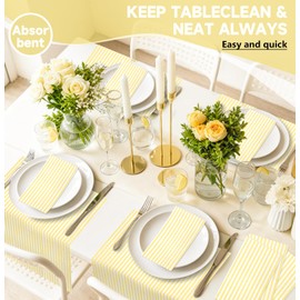 SietDESEO 50 Pieces Yellow Striped Napkins 3-Ply Yellow and White Striped Dinner Napkins Disposable Hand Towels for Bathroom Birthday Baby Shower Wedding Party Paper Napkins