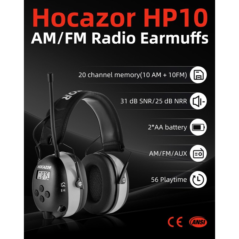 Hocazor HP10 FM AM Radio Headphones with LCD Display, 30dB