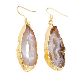 KYEYGWO Natural Agate Druze Earrings for Women, Healing Crystal Dangle Hook Earrings, Stone Earrings, Gemstone Earrings, Fashion Women Jewellery, agate druse, agate druse