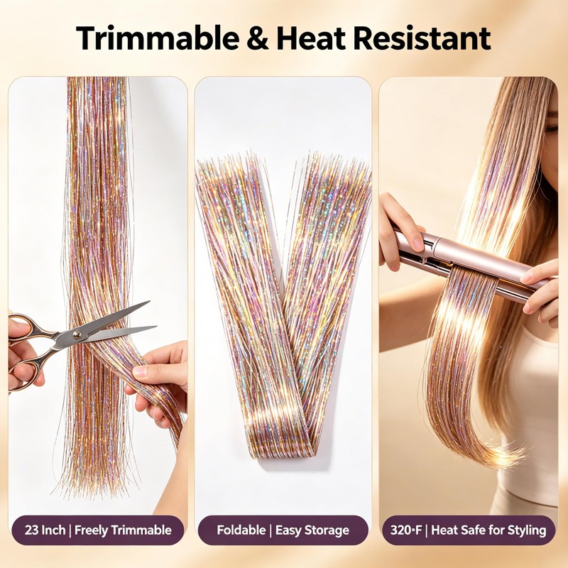 Handwig 80 Strands Bright Red Hair Tinsel, 2-in-1 Kit Vibrant