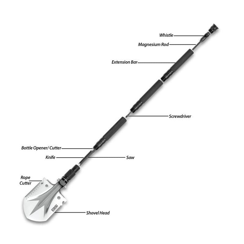 BUGOUT Multi-Function Folding Entrenchment Tool and Pouch - Shovel, Saw,