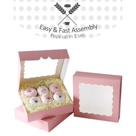 Gcardist Auto-pop Up Pink 20.3 x 20.3 x 6.4 cm 12-Piece Cookie Box with Window Pastry Macaron Bakery Box for Packaging (8 x 8 x 2.5 inches)
