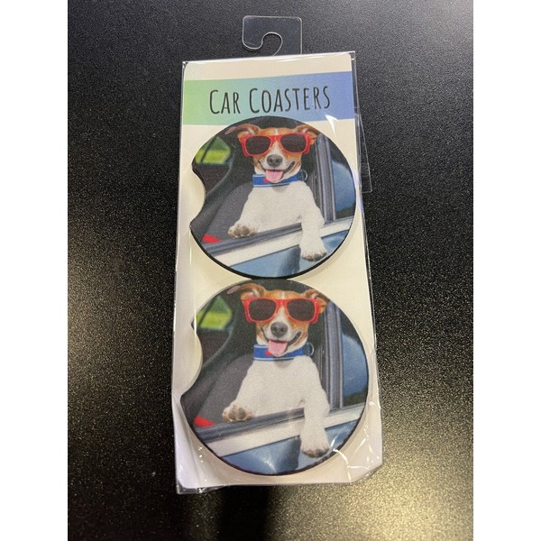 Handmade Dog In Sunglasses Set of 2 Car coasters Neoprene