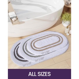 DEXI Oval Bathroom Rug Mat, 24x43, Non Slip Washable Absorbent White Mats, Thick Soft Microfiber Shower Rugs for Bath Accessories Decor, Beige