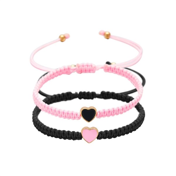 Set of 2 Colorful Heart Beaded Matching Bracelets for Couples