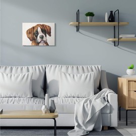 Stupell Industries Puppy Eyes Boxer Dog Pet Portrait Brown White, Design by George Dyachenko Canvas Wall Art, 16 x 20