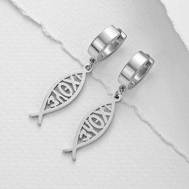 UNIFT Earrings For Women Girls Jesus Fish Faith Symbol Earrings Stainless Steel Chic Arc Fish Hook Earrings Christian Jewelry (silver 2)