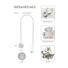 CRITI RORA S925 Sterling Silver Lab Grown Diamond Necklace-Floral Circle Pendant with 3 Claw-Set Diamonds,Wedding Anniversary Jewelry Gift for Women