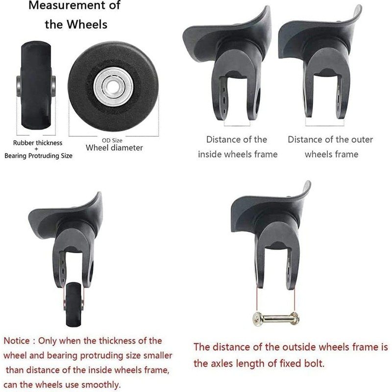 Pack of 4 Suitcase Wheels Replacement, 50 mm x 18