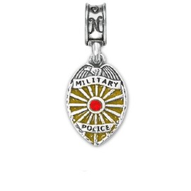 .925 Sterling Silver Charm United States Navy, Marine Corps, Air Force, Army, Coast Guard Military Police Gold and Red Badge Charm