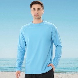 MASOCIO Pack of 2 Men's Long-Sleeved UV Protection Shirt Water UPF 50+ Rash Guard Breathable Quick-Drying Shirts, blue/green