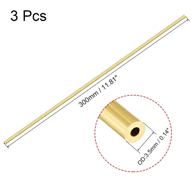 Ofowin [3 Pcs] Brass Round Tube 300mm Length 3.5mm OD