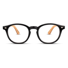 Black Retro Bamboo Frame Round Reading Glasses for Women & Men with Sturdy Made - Spring Hinges Readers for Women & Men - Trendy for all Face Shapes High End Fashion Reader Glasses - Cheaters 2.5