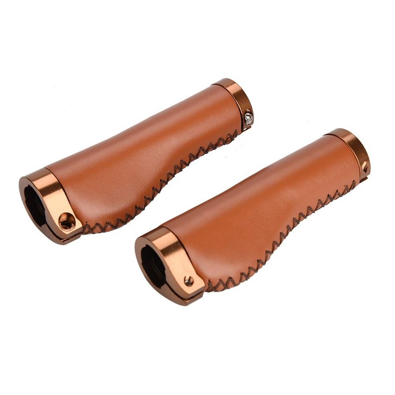 DEWIN Leather Bike Handle Grips, 1 Pair Retro Bicycle Grips