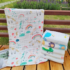 Soft & Absorbent Thin Cotton 6-Ply High-Density Gauze Face Towel, Ideal for Babies Rabbit Pattern, 35x75cm 15ea