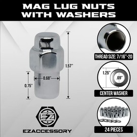 24 Cragar Standard Mag Lug Nuts 7/16"-20 with Center Washer 0.76" Shank 0.68" Diameter 1.57" Length