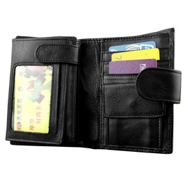 Men's Real Leather Biker Trucker Rock Money Coins Short Chain Wallet Purse Black