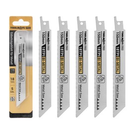 TOOLMAYS Reciprocating Saw Blade 5-Piece Set for Metal Cutting, 150 mm 18TPI Bi-Metal Steel Reciprocating Saw Blades Set for Quick and Clean Cuts, Bi-Metal Saw Blade