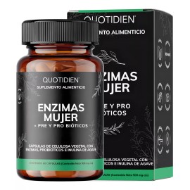 **8 Enzimas Digestivas, 2 Probióticos y 2 Prebióticos Fibras Vegano – Premium Digestive Enzymes Quotidien – 60 Cápsulas**